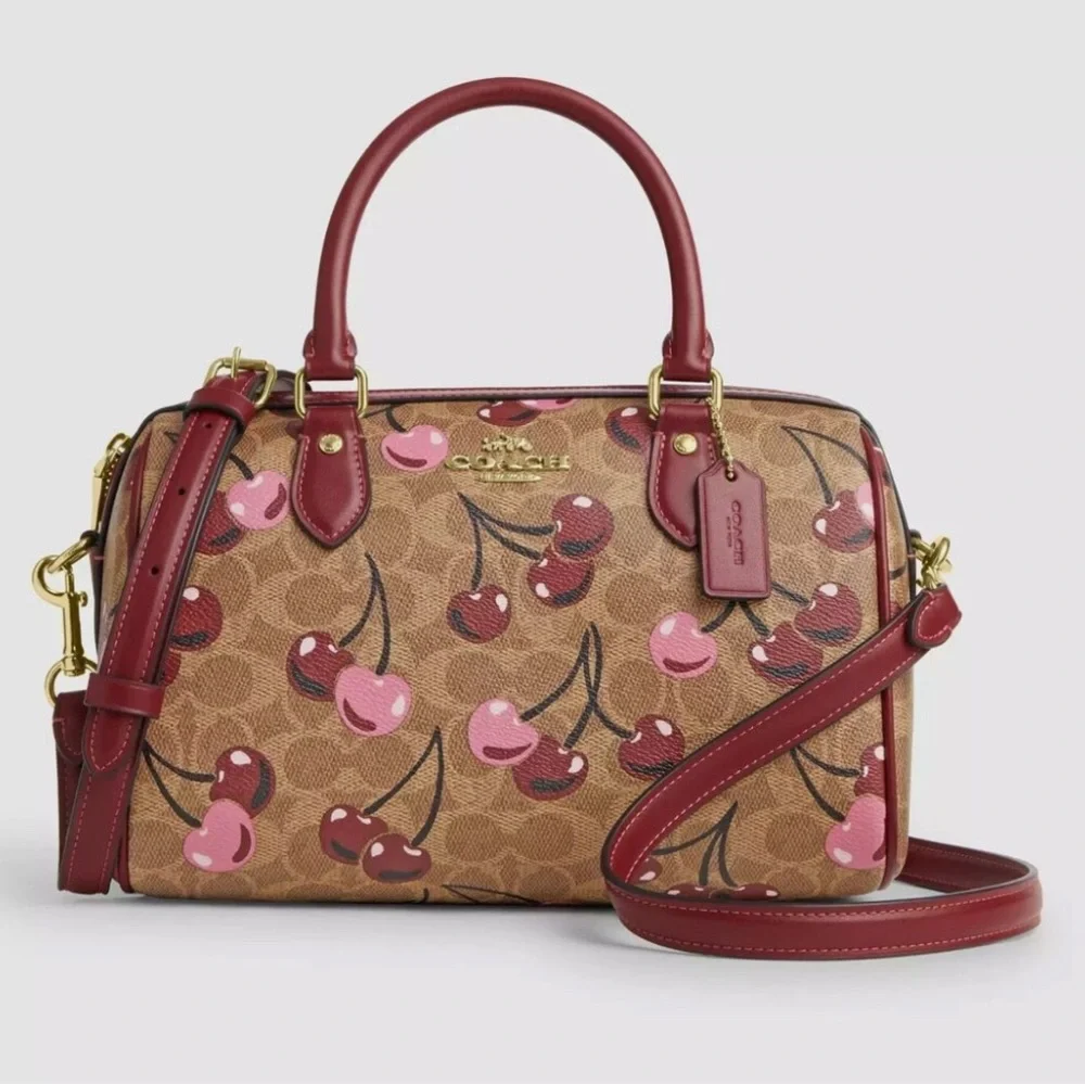NWT COACH Rowan Satchel Bag In Signature Canvas With Cherry Print CY692